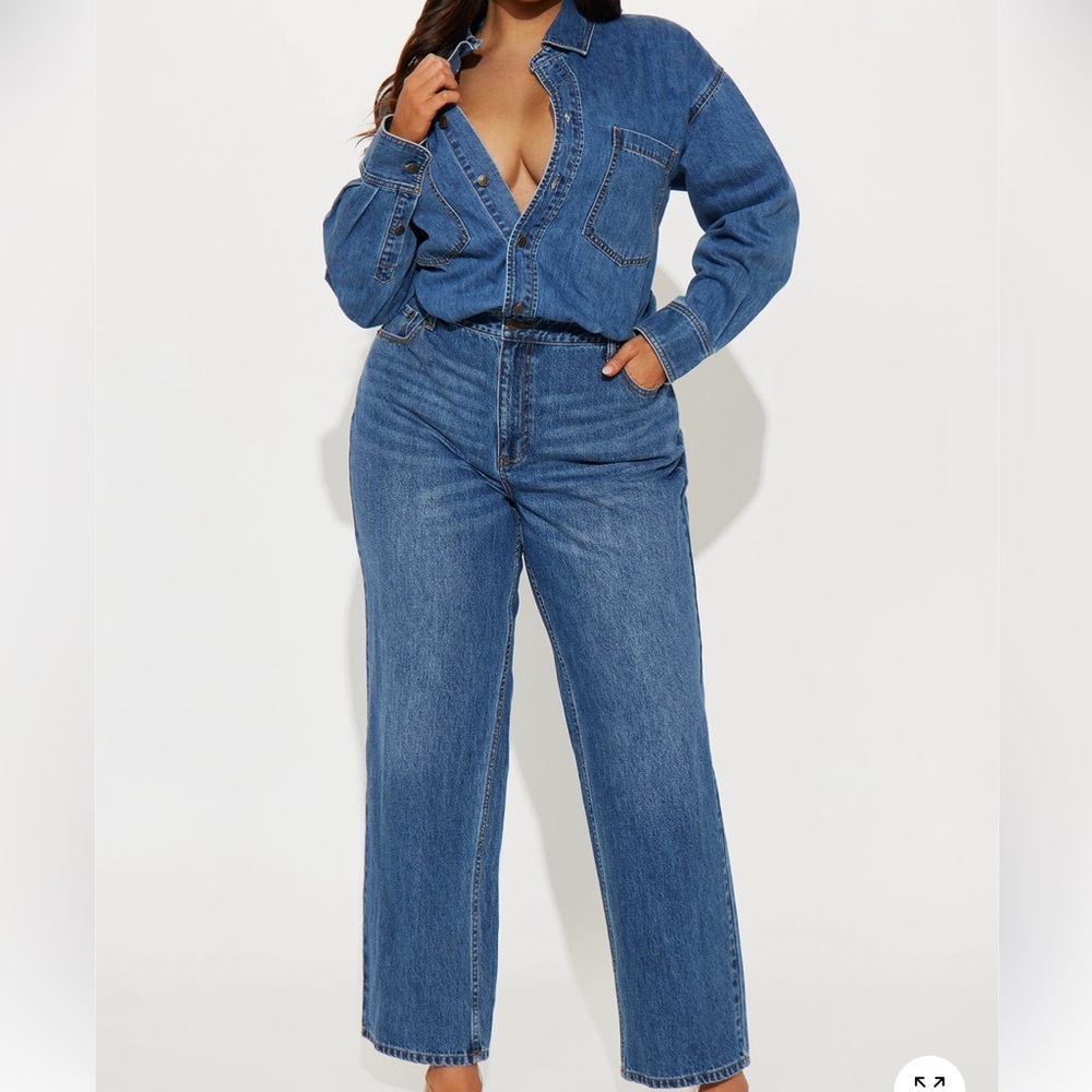 Stylish Blue Straight Leg Women's Jean Jumpsuit